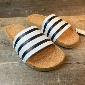 Adidas Adilette Cork Slides White Black